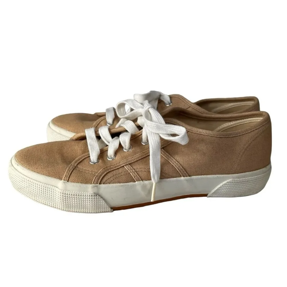 Lands End Tan Canvas Sneakers Women's 9.5 B Style 42532 Lace Up Classic Summer